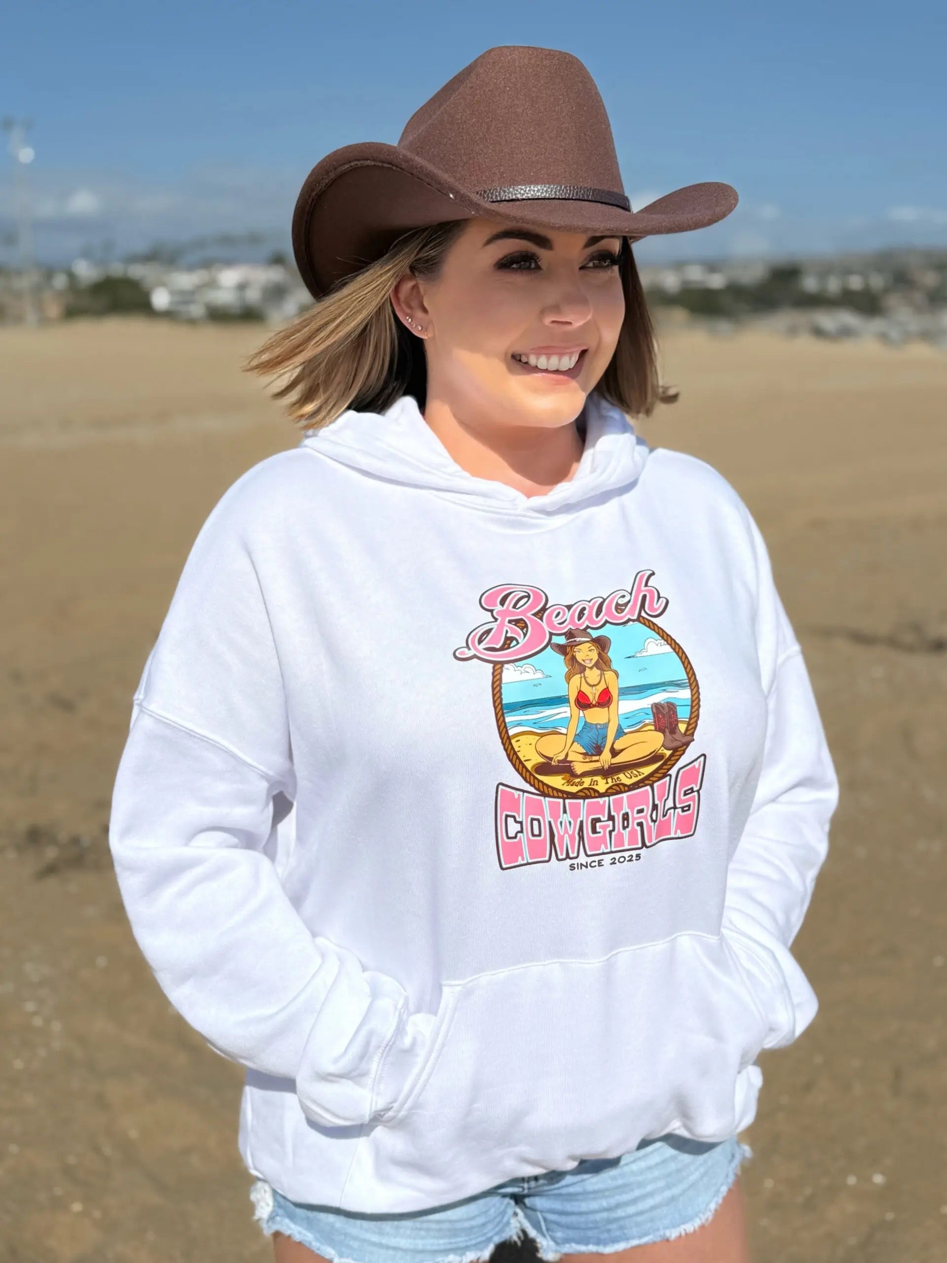 Casual Coastal Graphic Hoodie for Women | Beach Cowgirls