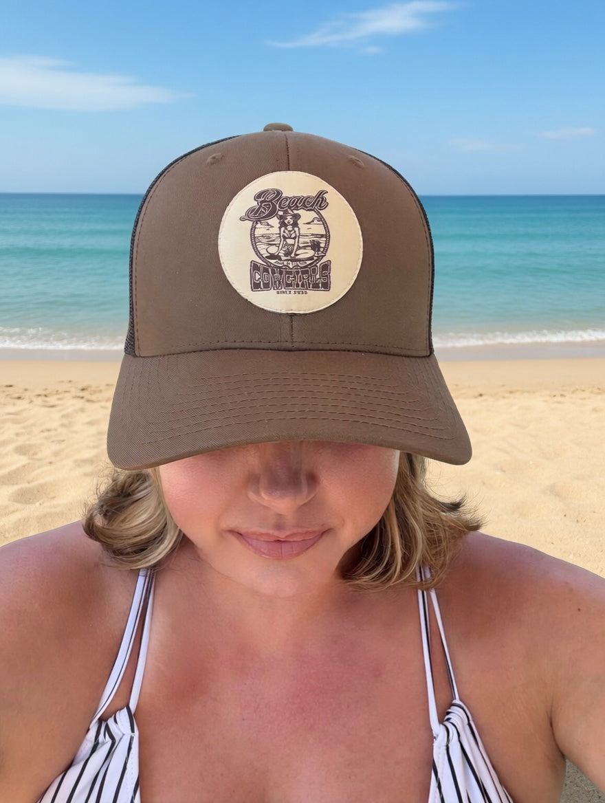 Beach Cowgirls Retro Trucker Hat – Brown/Black