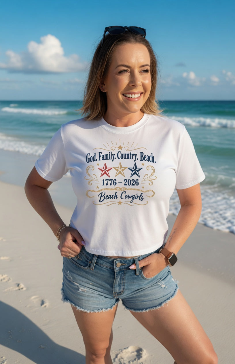 HBD America By Beach Cowgirls Women's Flowy Crop T-Shirt