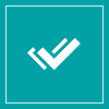 A teal checkmark icon within a square, placed against a teal background.