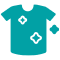 Illustration of a teal T-shirt with three diamond-shaped patches.
