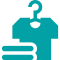 Icon of a hanger with a question mark above a folded shirt, representing a clothing-related query.